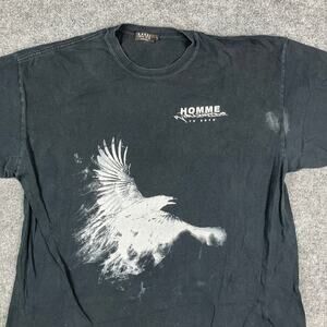 BoohooMAN T-Shirt Mens Size L Black Graphic Tee Homme Bird Print Streetwear